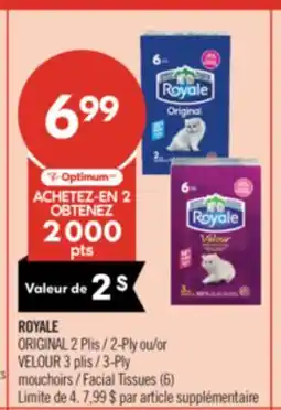 Pharmaprix ROYALE ORIGINAL 2-Ply or VELOUR 3-Ply Facial Tissues (6) offer