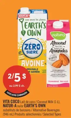 Pharmaprix VITA COCO Coconut Milk (1 L), NATUR-A or EARTH'S OWN Alternative Beverages (946 mL) offer