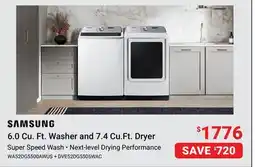Visions Electronics Samsung 6.0 Cu. Ft. Washer and 7.4 Cu.Ft. Dryer offer
