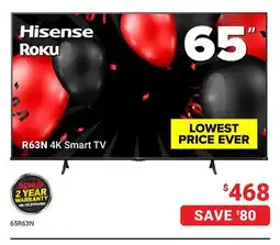 Visions Electronics Hisense 65 R63N 4K Smart TV offer