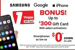 Visions Electronics BONUS! Up to $300 Gift Card offer