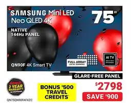 Visions Electronics 75 SAMSUNG Mini LED NATIVE 144Hz PANEL QN90F 4K Smart TV offer