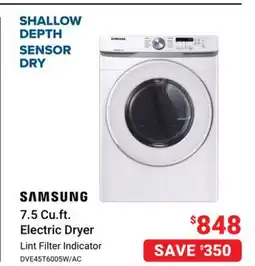 Visions Electronics SAMSUNG 7.5 Cu.ft. Electric Dryer offer