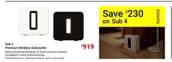 Visions Electronics Sonos Sub 4 Premium Wireless Subwoofer offer