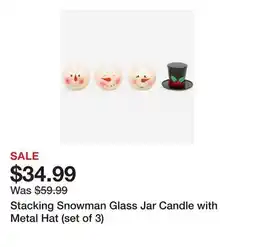 TSC Stores Stacking Snowman Glass Jar Candle with Metal Hat (set of 3) offer