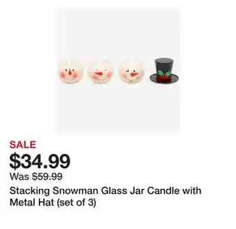 TSC Stores Stacking Snowman Glass Jar Candle with Metal Hat (set of 3) offer
