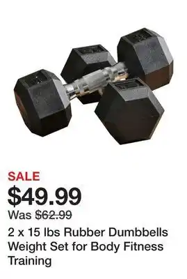 TSC Stores 2 x 15 lbs Rubber Dumbbells Weight Set for Body Fitness Training offer