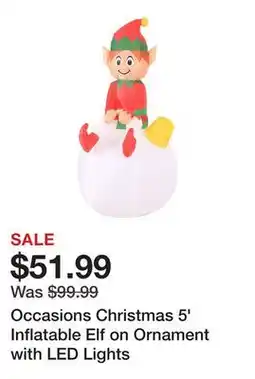 TSC Stores Occasions Christmas 5' Inflatable Elf on Ornament with LED Lights offer