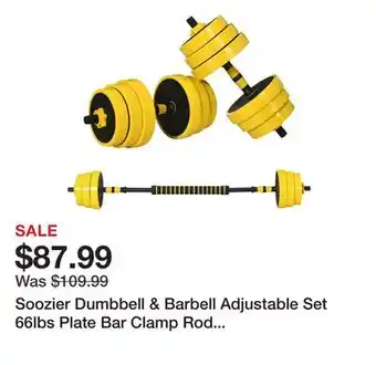 TSC Stores Soozier Dumbbell & Barbell Adjustable Set 66lbs Plate Bar Clamp Rod for Strength Training offer