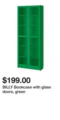 IKEA BILLY Bookcase with glass doors, green offer