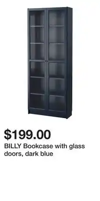 IKEA BILLY Bookcase with glass doors, dark blue offer