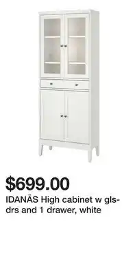 IKEA IDANÄS High cabinet w gls-drs and 1 drawer, white offer