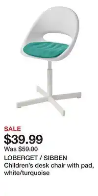 IKEA LOBERGET / SIBBEN Children's desk chair with pad, white/turquoise offer