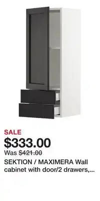 IKEA SEKTION / MAXIMERA Wall cabinet with door/2 drawers, white/Lerhyttan black stained offer