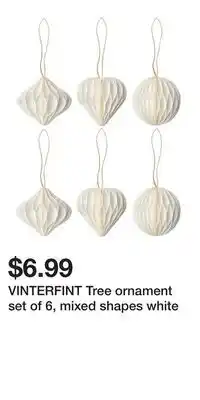 IKEA VINTERFINT Tree ornament set of 6, mixed shapes white offer