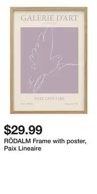 IKEA RÖDALM Frame with poster, Paix Lineaire offer