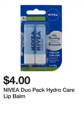 Dollarama NIVEA Duo Pack Hydro Care Lip Balm offer