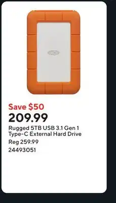 Staples Rugged 5TB USB 3.1 Gen 1 Type-C External Hard Drive offer