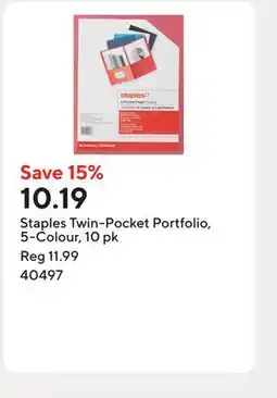 Staples Staples Twin-Pocket Portfolio, 5-Colour, 10 pk offer