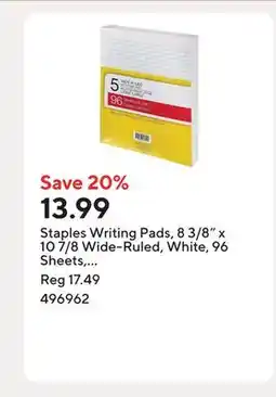 Staples Staples Writing Pads, 8 3/8 x 10 7/8 Wide-Ruled, White, 96 Sheets, 5 pk offer