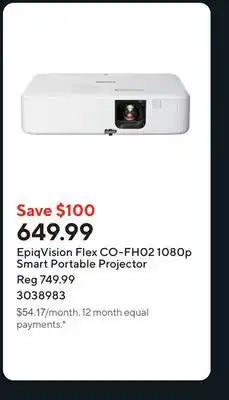 Staples EpiqVision Flex CO-FH02 1080p Smart Portable Projector offer