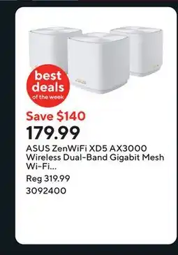 Staples ASUS ZenWiFi XD5 AX3000 Wireless Dual-Band Gigabit Mesh Wi-Fi System - White - 3 Pack offer