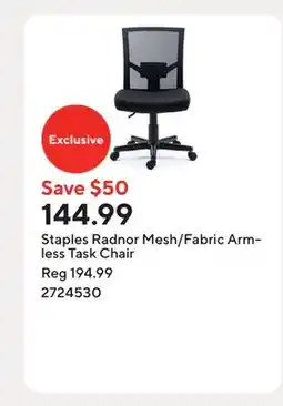 Staples Staples Radnor Mesh/Fabric Armless Task Chair offer