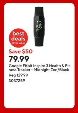 Staples Google Fitbit Inspire 3 Health & Fitness Tracker - Midnight Zen/Black offer