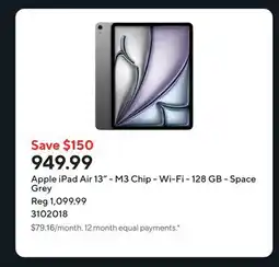 Staples Apple iPad Air 13 - M3 Chip - Wi-Fi - 128 GB - Space Grey offer