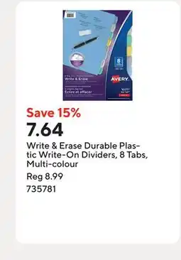 Staples Write & Erase Durable Plastic Write-On Dividers, 8 Tabs, Multi-colour offer
