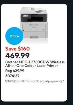 Staples Brother MFC-L3720CDW Wireless All-in-One Colour Laser Printer offer