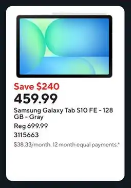 Staples Samsung Galaxy Tab S10 FE - 128 GB - Gray offer