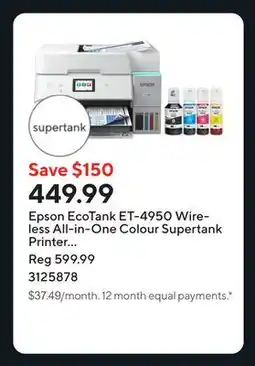 Staples Epson EcoTank ET-4950 Wireless All-in-One Colour Supertank Printer ñ White offer