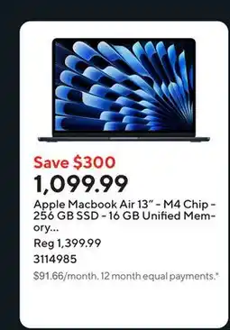 Staples Apple Macbook Air 13 - M4 Chip - 256 GB SSD - 16 GB Unified Memory - Midnight - English offer