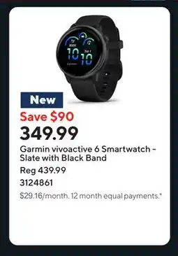 Staples Garmin vivoactive 6 Smartwatch - Slate with Black Band offer
