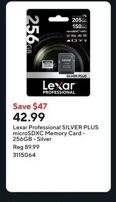 Staples Lexar Professional SILVER PLUS microSDXC Memory Card - 256GB - Silver offer