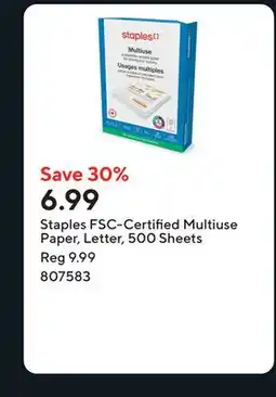 Staples Staples FSC-Certified Multiuse Paper, Letter, 500 Sheets offer