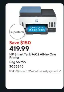 Staples HP Smart Tank 7602 All-in-One Printer offer