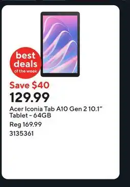 Staples Acer Iconia Tab A10 Gen 2 10.1 Tablet - 64GB offer