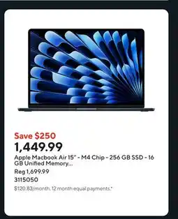 Staples Apple Macbook Air 15 - M4 Chip - 256 GB SSD - 16 GB Unified Memory - Midnight - English offer