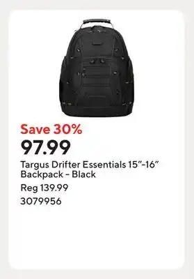 Staples Targus Drifter Essentials 15-16 Backpack - Black offer