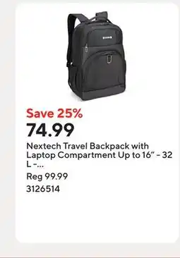 Staples Nextech Travel Backpack with Laptop Compartment Up to 16 - 32 L - Black offer