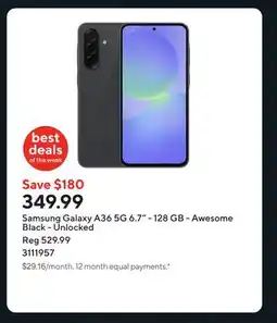 Staples Samsung Galaxy A36 5G 6.7 - 128 GB - Awesome Black - Unlocked offer