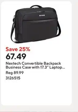 Staples Nextech Convertible Backpack Business Case with 17.3 Laptop Compartment - Black offer