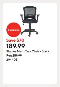 Staples Staples Mesh Task Chair - Black offer