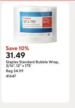 Staples Staples Standard Bubble Wrap, 3/16, 12 x 175' offer