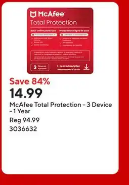Staples McAfee Total Protection - 3 Device - 1 Year offer