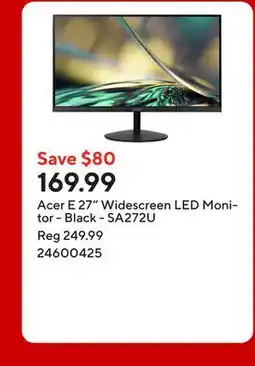 Staples Acer E 27 Widescreen LED Monitor - Black - SA272U offer