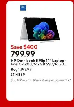 Staples HP Omnibook 5 Flip 14 Laptop - Intel 5-120U/512GB SSD/16GB RAM/Windows 11 Home offer