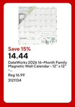 Staples DateWorks 2026 16-Month Family Magnetic Wall Calendar - 12 x 12 - Whisper Song - English offer